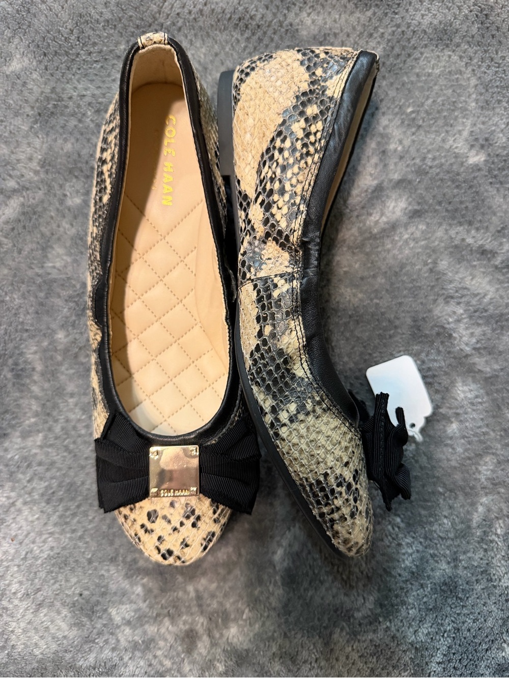 Cole Haan Snake-Print Ballet Flats in Black and Tan